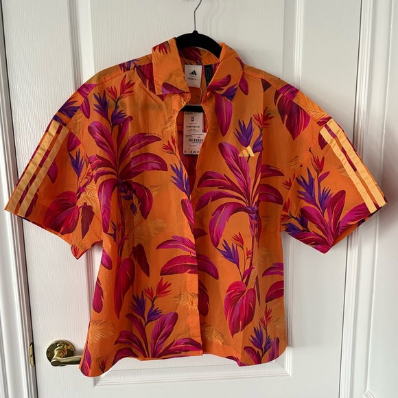 Farm Rio x Adidas Unisex/women’s Orange Floral Shirt size S - Picture 4 of 8